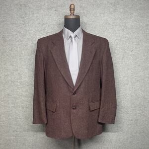 Brookcraft Mens Tweed Sport Coat Blazer Maroon Herringbone USA 46R Wool Look